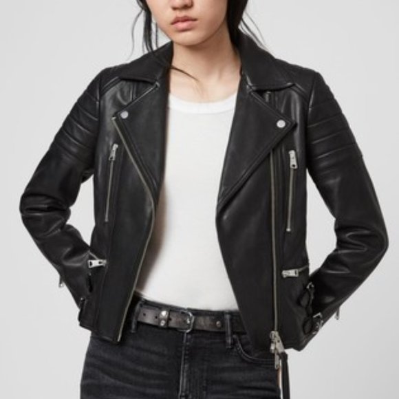 AllSaints Halley Leather Biker/Moto Jacket - Picture 1 of 5